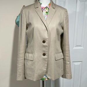 J Crew Blazer Womens size 6 Beige Lined 2 Button Up Cotton Jacket